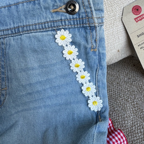 Levi's Customized Blue Overalls with Hand-sewn Red and White Strawberry Details - Picture 7 of 16